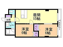 ニューシティ山根 2LDKの間取図画像