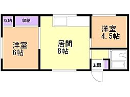 中山北都ハイツB 2DKの間取図画像
