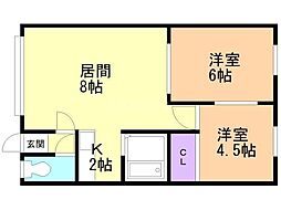 コーポ北郷 2LDKの間取図画像