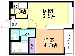 ダイアナ白石ヒルズ3 1DKの間取図画像