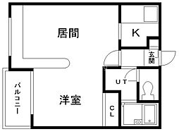 ダイアナ白石ヒルズ3 1DKの間取図画像