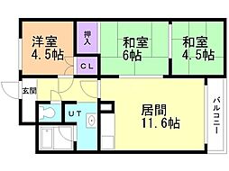 フラワーレジデンス 3LDKの間取図画像