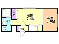 パームヒル南郷1 1DKの間取図画像