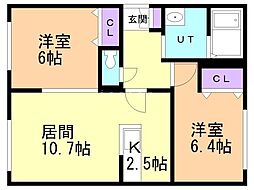 クラリス本郷通 2LDKの間取図画像