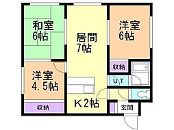 グレース白石中央 3DKの間取図画像