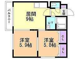 ラ・メゾン白石 2DKの間取図画像