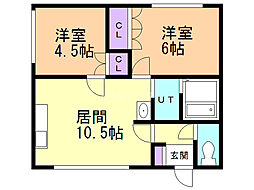 ソレイユ北郷 2LDKの間取図画像
