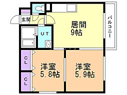 ラ・メゾン白石 2DKの間取図画像