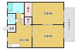 ヴィラカメリア 2DKの間取図画像