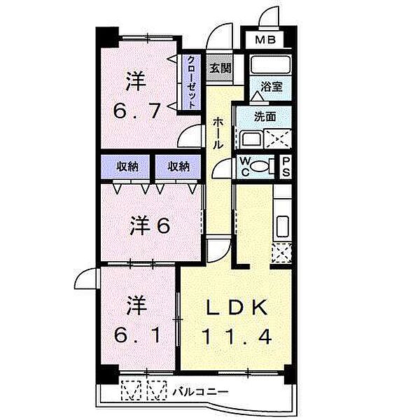 グラース　アンジュI 206｜和歌山県海南市大野中(賃貸マンション3LDK・2階・67.66㎡)の写真 その2