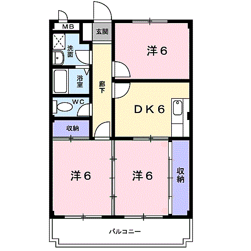 グレース吉田 203｜和歌山県和歌山市吉田(賃貸マンション3DK・2階・55.39㎡)の写真 その2