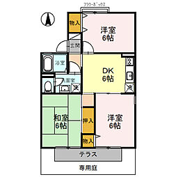 ピュアハイツ有本 2LDKの間取図画像