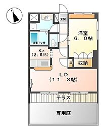 彩城B 1LDKの間取図画像