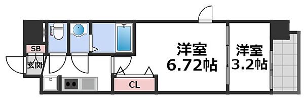 スプランディッド荒本駅前DUE ｜大阪府東大阪市横枕西(賃貸マンション2K・8階・27.61㎡)の写真 その2