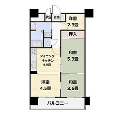 ネオハイツ桑野ヴェルビュ 3DKの間取図画像