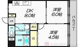 メティス有馬 2DKの間取図画像