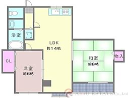 パレス江坂 2LDKの間取図画像