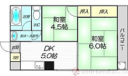 淡路ハイツ 2DKの間取図画像