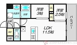 大阪市淀川区西宮原2丁目マンション 2LDKの間取図画像