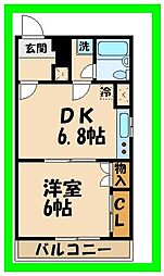 ホワイト88 1DKの間取図画像