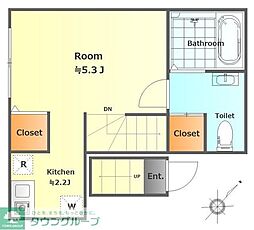 アイコート経堂 2階ワンルームの間取り