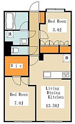 アンバーロード烏山 2LDKの間取図画像