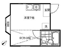 国領グリーンハイム ワンルームの間取図画像