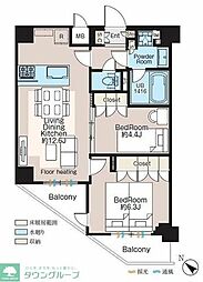世田谷区三宿1丁目マンション 2LDKの間取図画像