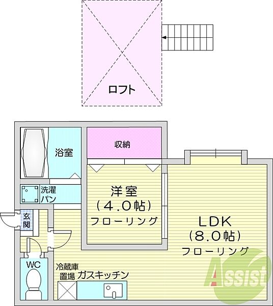 AMSウエストコート ｜北海道札幌市北区北二十六条西2丁目(賃貸アパート1LDK・3階・31.35㎡)の写真 その2