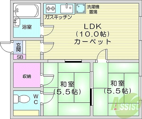 北海道札幌市北区北三十六条西3丁目(賃貸アパート2LDK・2階・42.00㎡)の写真 その2