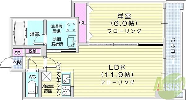 Square　Ms6142 ｜北海道札幌市中央区南六条西14丁目(賃貸マンション1LDK・5階・41.02㎡)の写真 その2