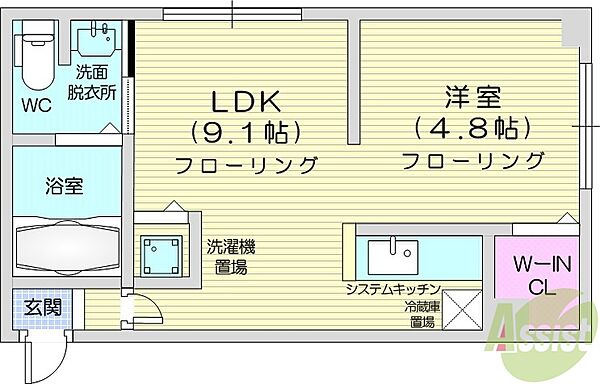 D×Apartment N3E6 ｜北海道札幌市中央区北三条東6丁目(賃貸マンション1LDK・2階・36.00㎡)の写真 その2