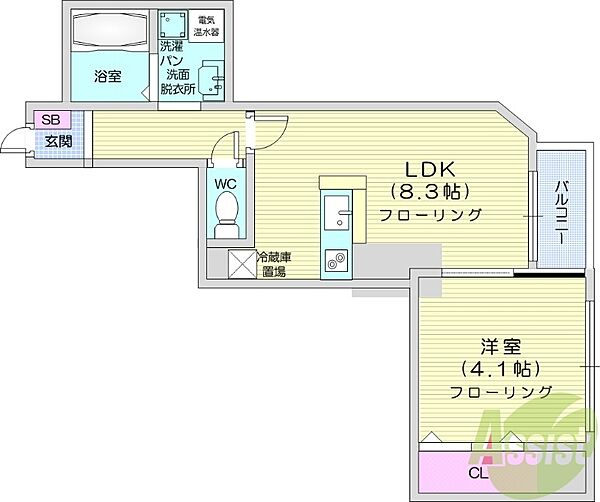 カルフール大通東 ｜北海道札幌市中央区北一条東2丁目(賃貸マンション1LDK・4階・33.27㎡)の写真 その2