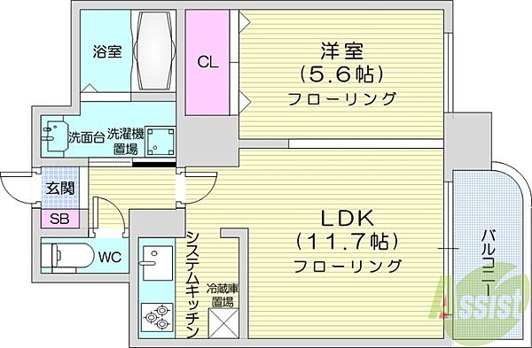 北海道札幌市北区北二十七条西4丁目(賃貸マンション1LDK・9階・40.38㎡)の写真 その2