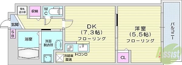 イリオス中島公園 ｜北海道札幌市中央区南十四条西1丁目(賃貸マンション1DK・3階・35.26㎡)の写真 その2