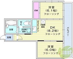札幌市営東豊線 東区役所前駅 徒歩4分の賃貸マンション 3階2DKの間取り