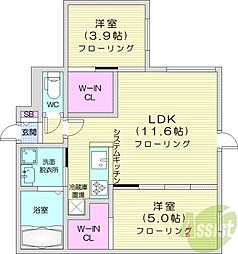 札幌市中央区南六条西13丁目マンション 2LDKの間取図画像