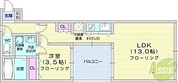 ブラスハート麻生 1LDKの間取図画像