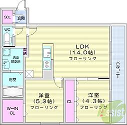 札幌市中央区南二十四条西7丁目マンション 2LDKの間取図画像