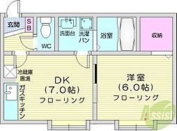 カーサ北35 1DKの間取図画像