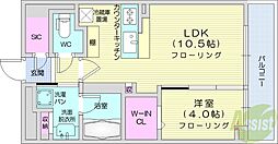デュオヴェール札幌北大前グレイス 1LDKの間取図画像
