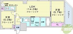 ビッグパレス中島公園リバーサイドB棟 2LDKの間取図画像