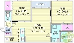 札幌市中央区南七条西16丁目マンション 2LDKの間取図画像