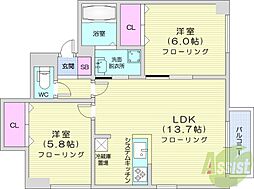 グラードエルヴィータ円山 2LDKの間取図画像
