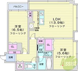 ラフィネタワー札幌南3条 2LDKの間取図画像