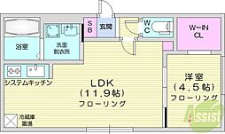 札幌市中央区南十二条西14丁目アパート 1LDKの間取図画像