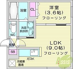 グランディー桑園 1LDKの間取図画像