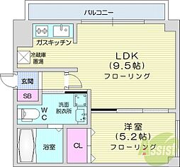 グランカーサ南11条 1LDKの間取図画像