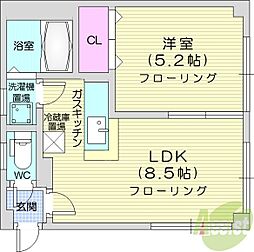シャネル麻生壱番館 1LDKの間取図画像