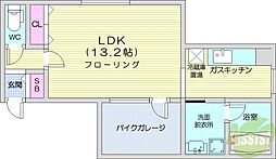 LivingwithMoto発寒3.3 1Kの間取図画像